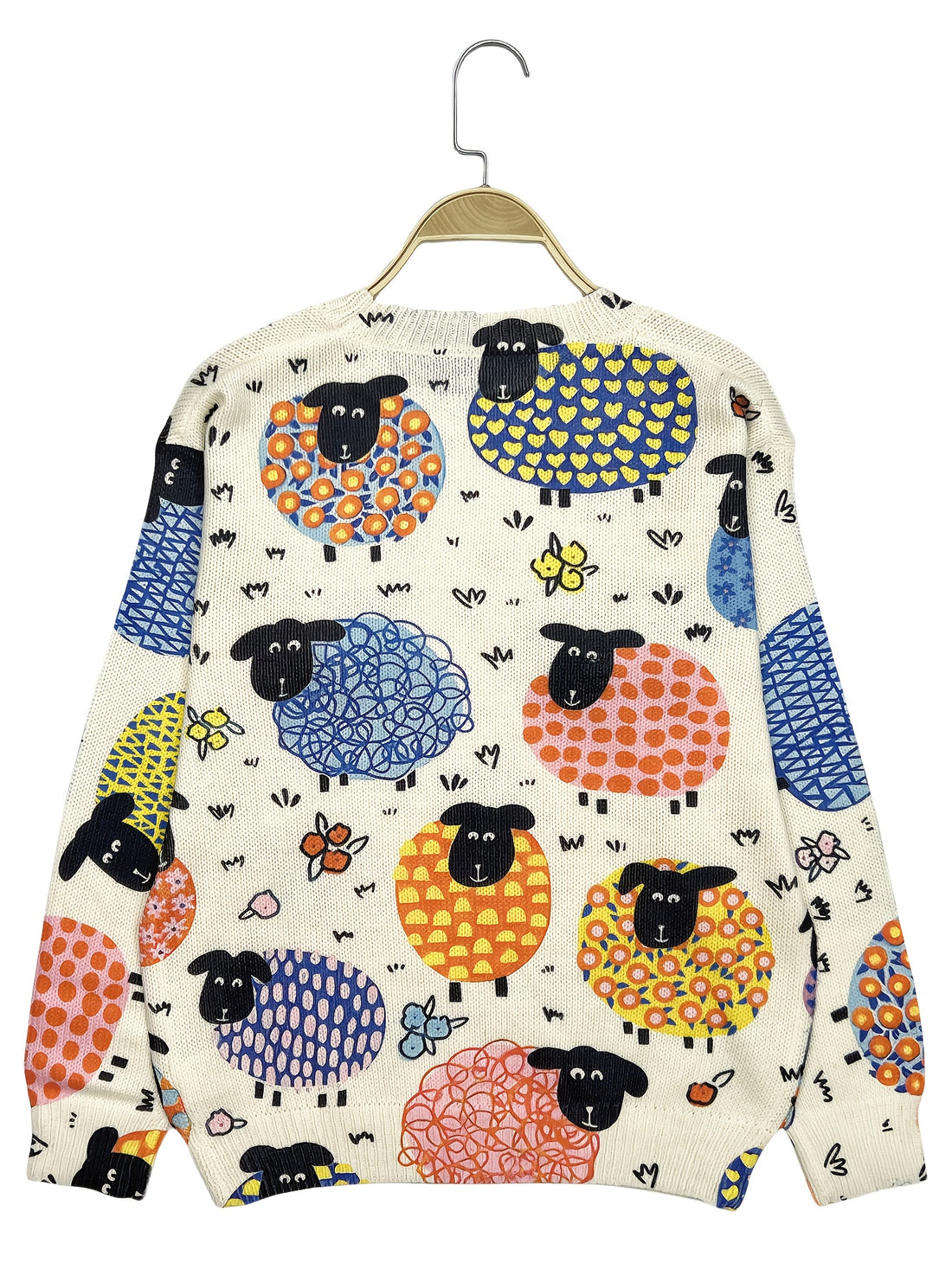 Elegant Sheep Print Long Sleeve Pullover Sweater for Women .
