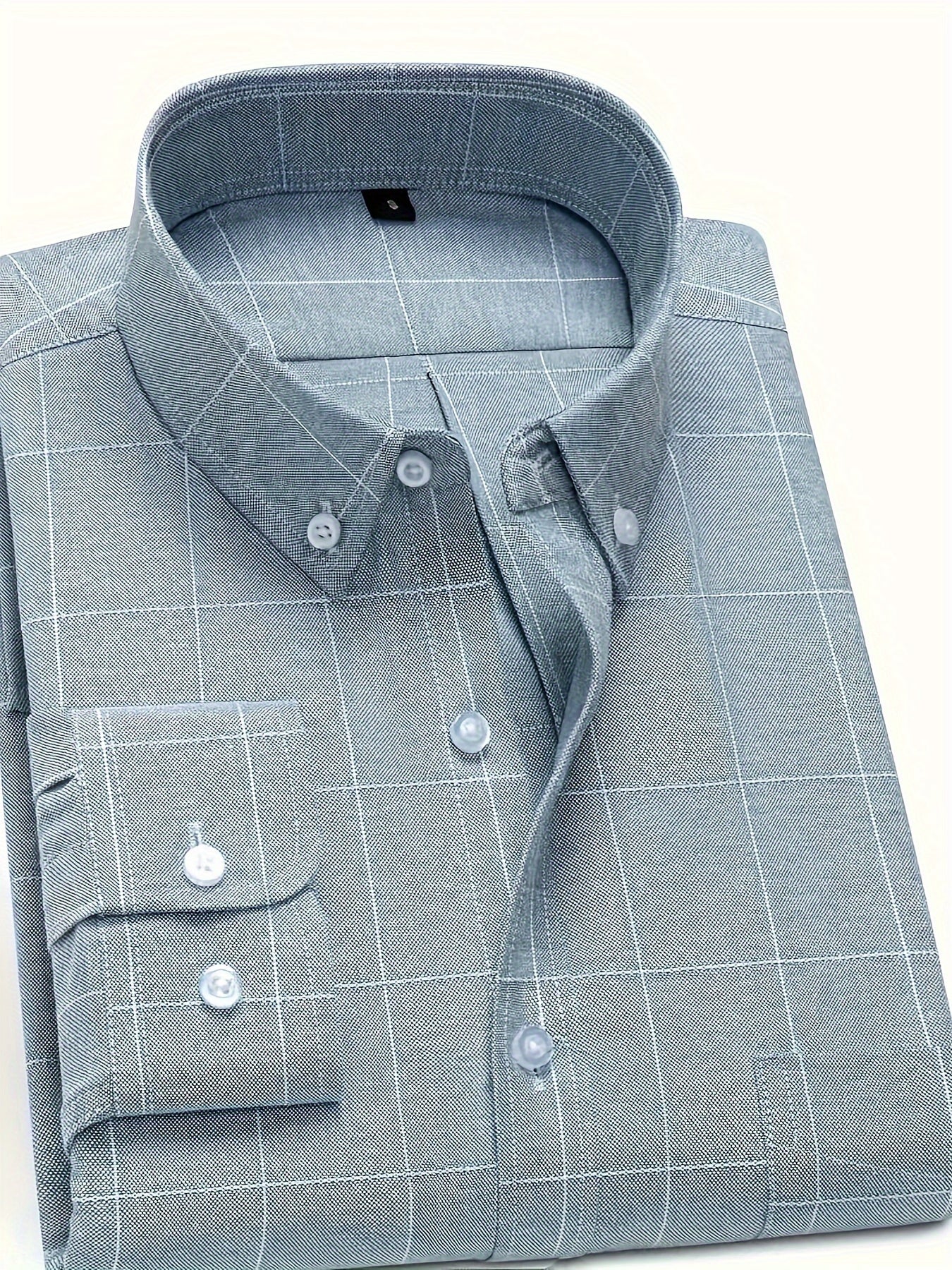 Men's Plaid Lapel Collar Dress Shirts, Long Sleeve Casual Button.