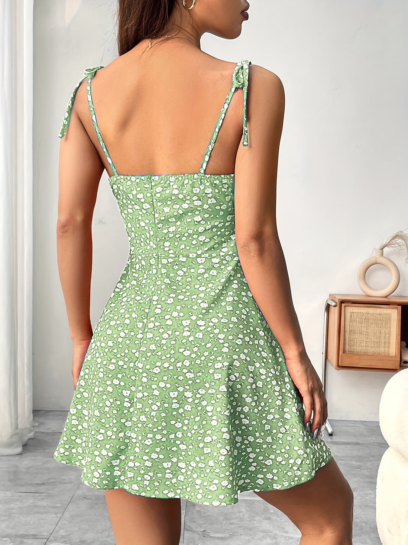 [Elegant Cami Dress] Elegant Floral Print Cami Dress |