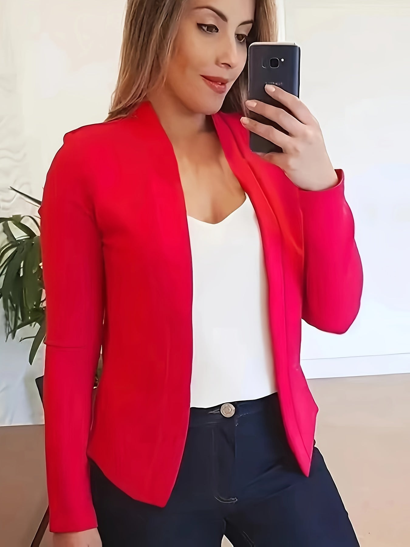 Solid Lapel Blazer, Casual Long Sleeve Blazer For Office & Work,