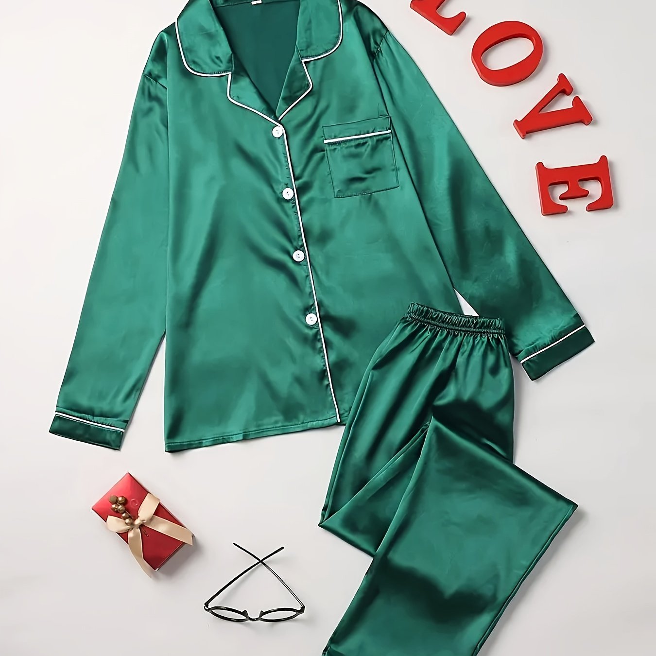 Cozy Solid Pajama Set - Soft Long Sleeve Button.