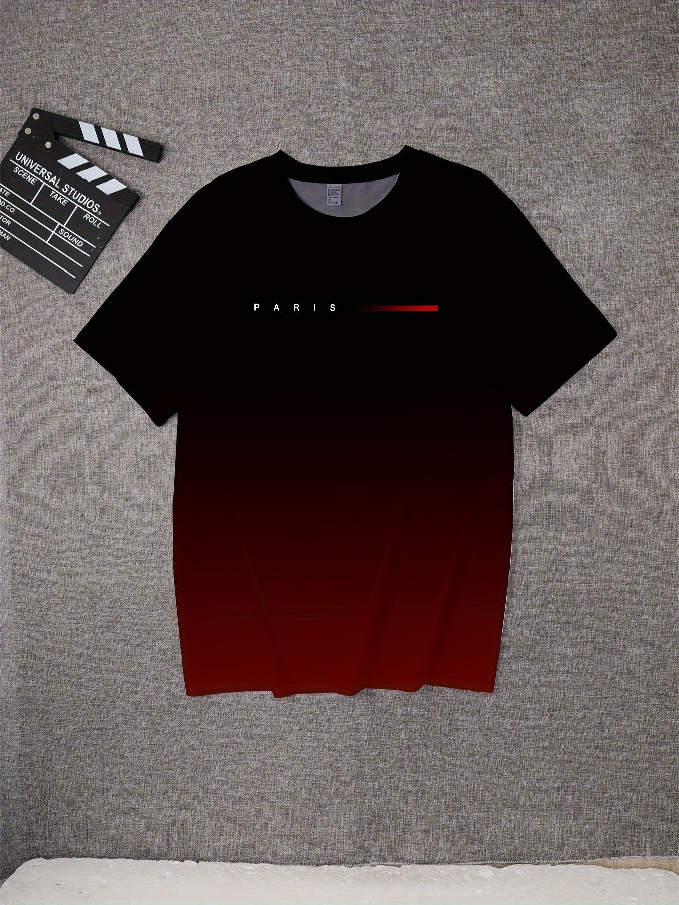 Summer Men's Gradient Paris Letter 3D Printed T-shirts.