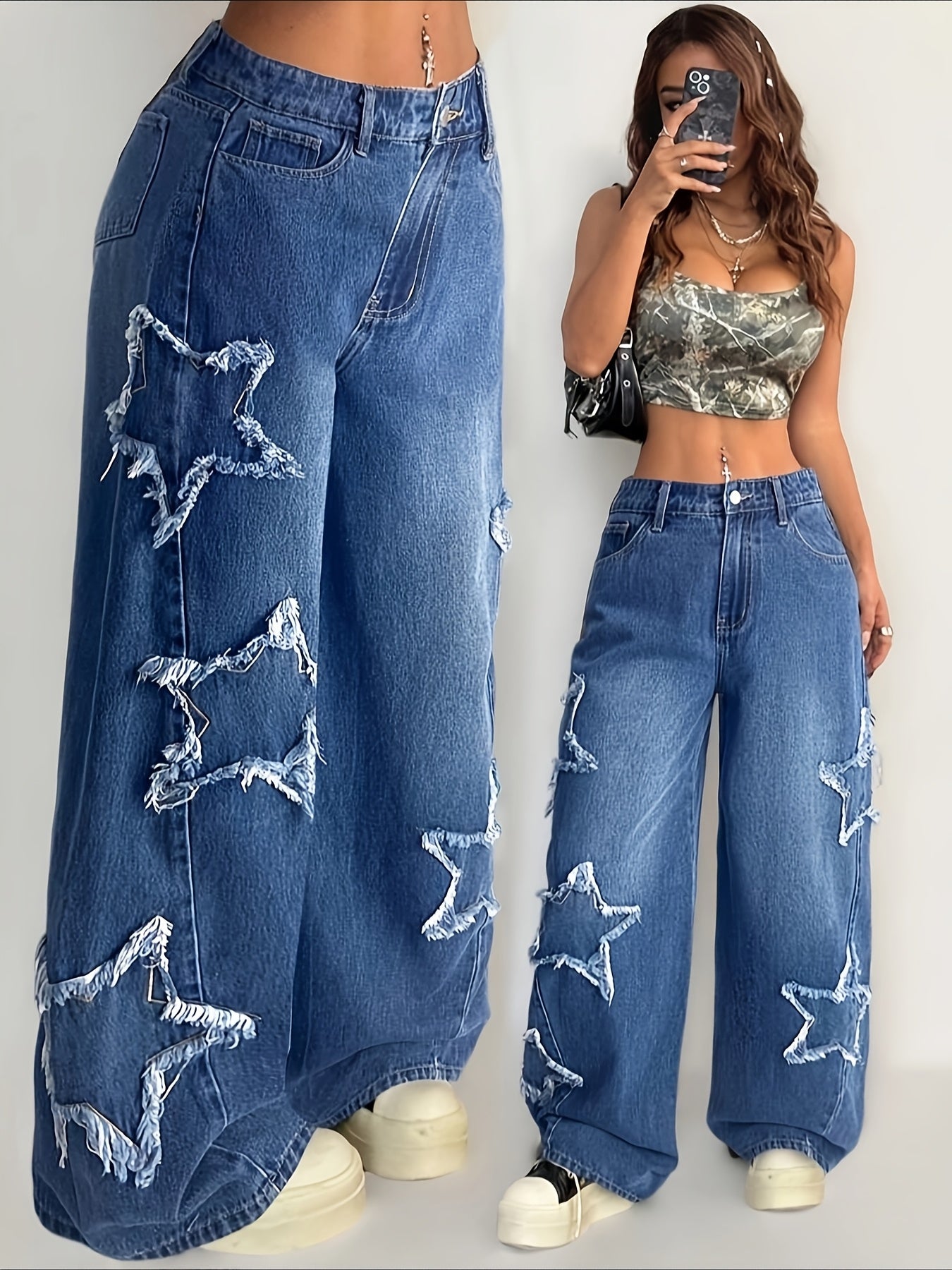 Women'S High-Waist Distressed Wide-Leg Jeans - /MH