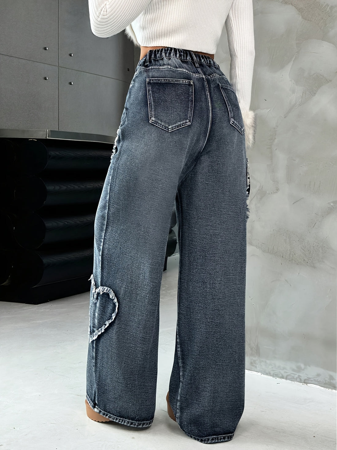 Women's  New Heart-Shaped Straight-Leg Wide-Leg Jeans -./MH