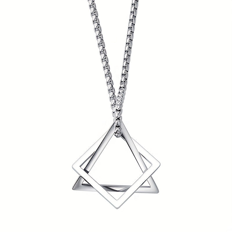 1pc Men's Stainless Steel Geometric Pendant Necklace, Hip-hop High-end Accessories, father's day gift