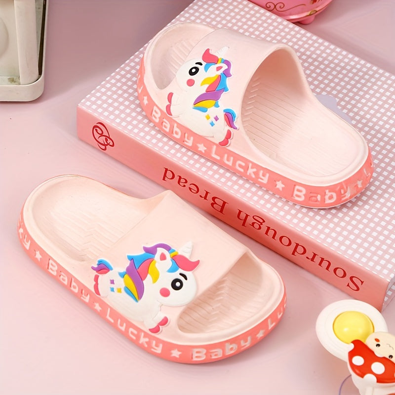 PEYOUR Kids' Cute Fashion Minimalist Cartoon Unicorn PVC Slippers
