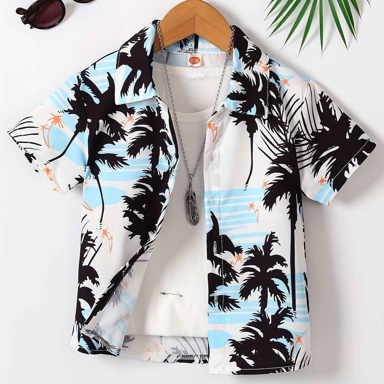 Boy's Hawaiian T-shirt Vacation Kids Round Neck .