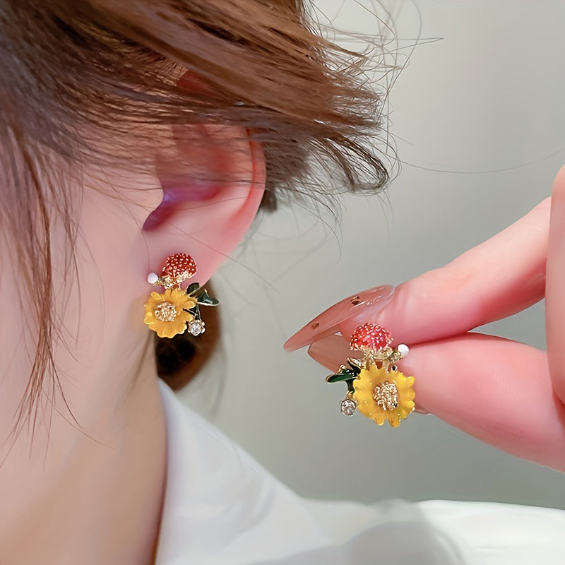 Vibrant Orange Flower Rhinestone Stud Earrings - Dazzling Embellishments, Classic Style, Perfect Gift for Her - Ideal Spring Summer Holiday Accessory