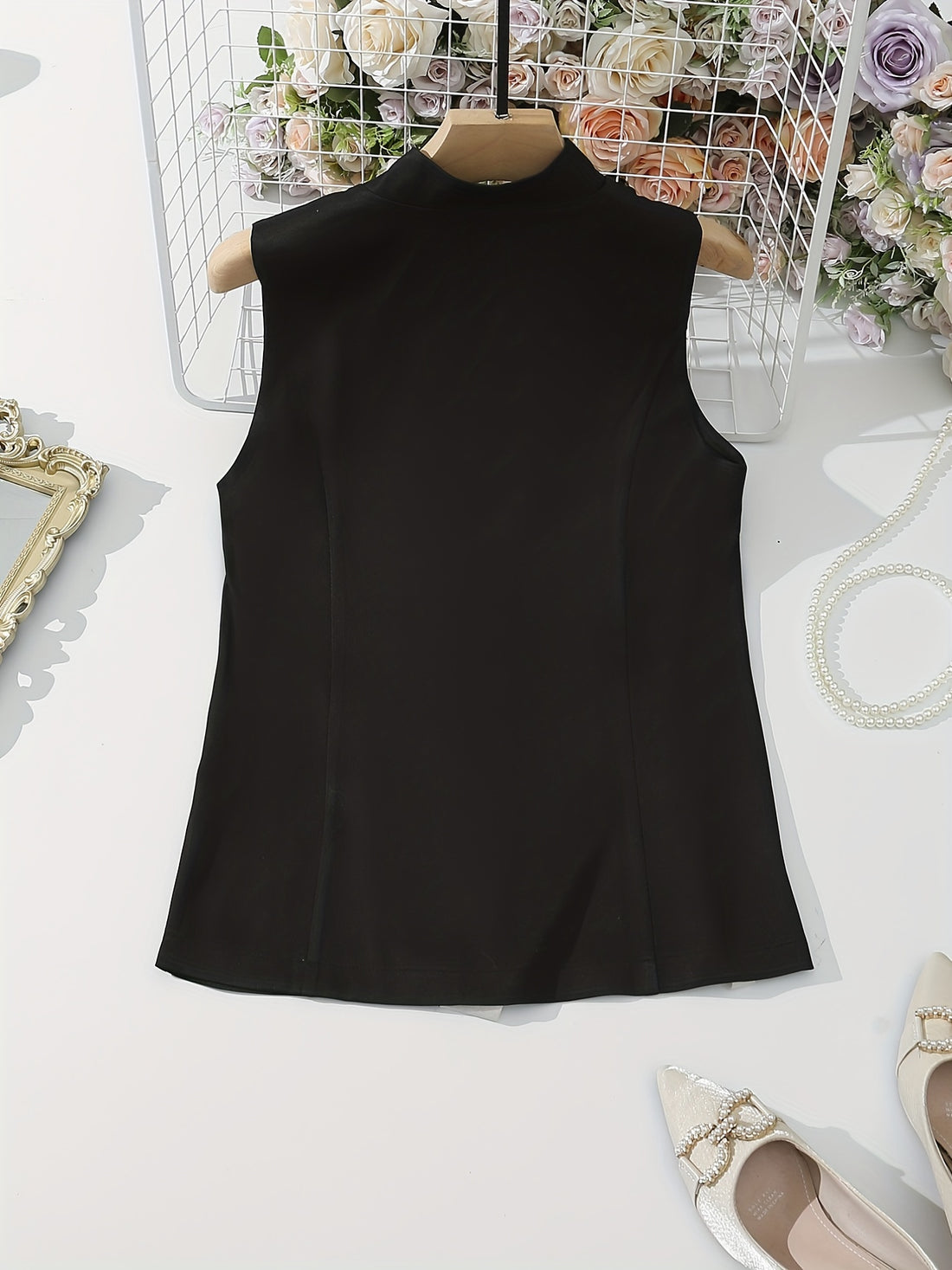 Solid Button Front Blazer, Elegant Sleeveless Blazer For Office,
