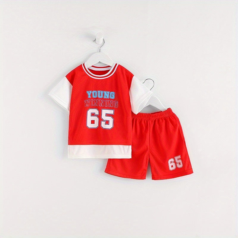 Boys "Young Winning" Number "65" Casual Outfit Round Neck T-shirt.