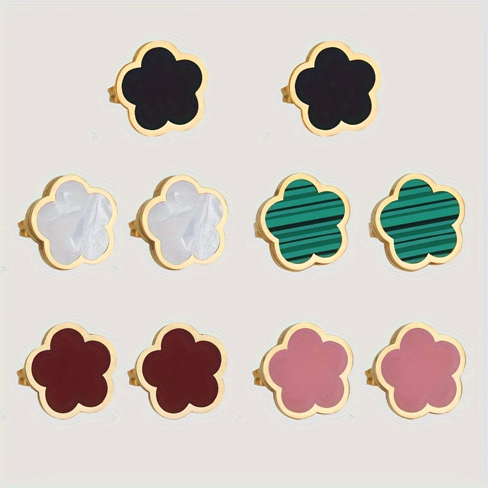 Simple Lucky Flower Design Stud Earrings Stainless Steel Jewelry Elegant Leisure Style Suitable For Women Daily Wear