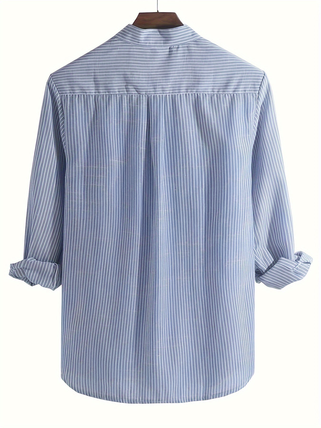 Classic Fit Men's Striped Henley Shirt - Trachten Shirts with Small Stand Collar,