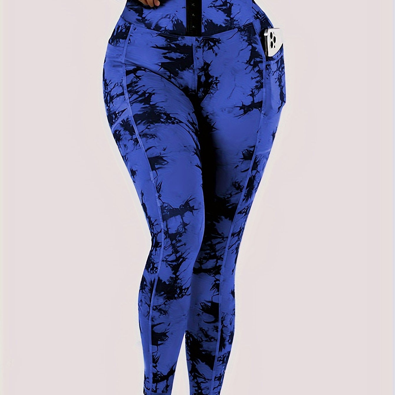 Women'S High-Waist Tie-Dye Yoga Leggings with Front Button Closure & Pockets .