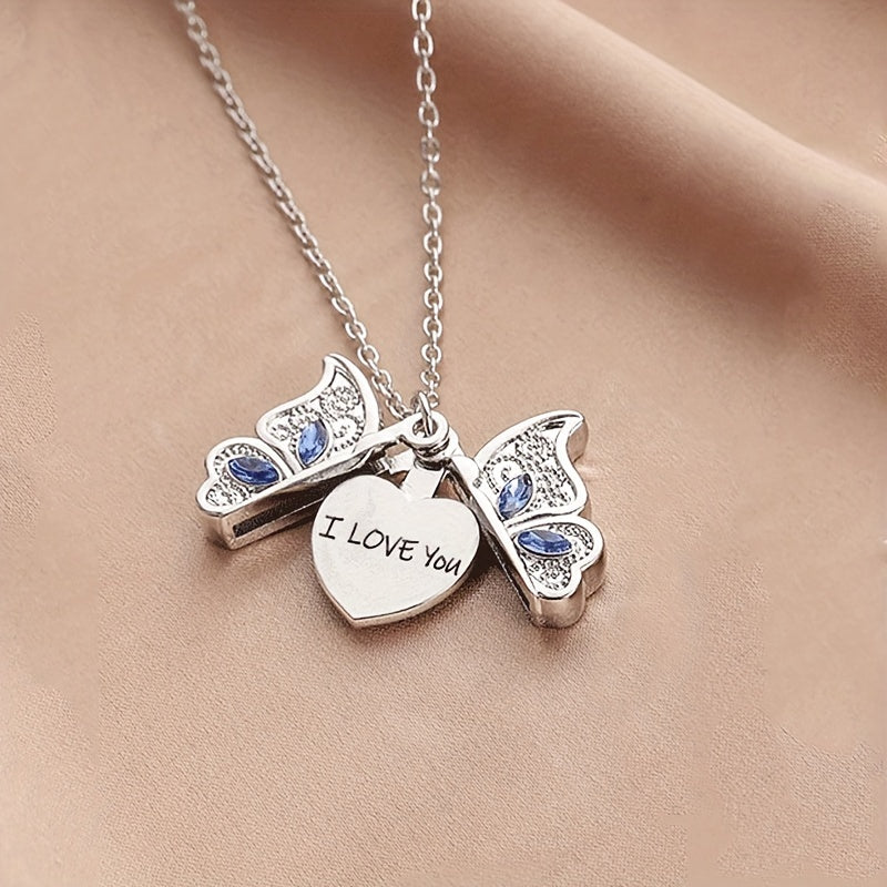 1Pcs Fashion Classic Openable Butterfly Love Lady Pendant Necklace Engraved I Love You Romantic Proposal Valentine's Day Gift Jewelry