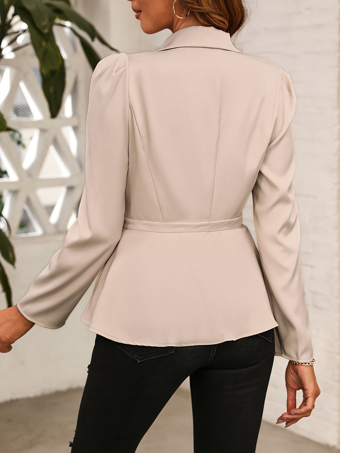 Lapel Blazer, Elegant One Button Long Sleeve Outerwear,