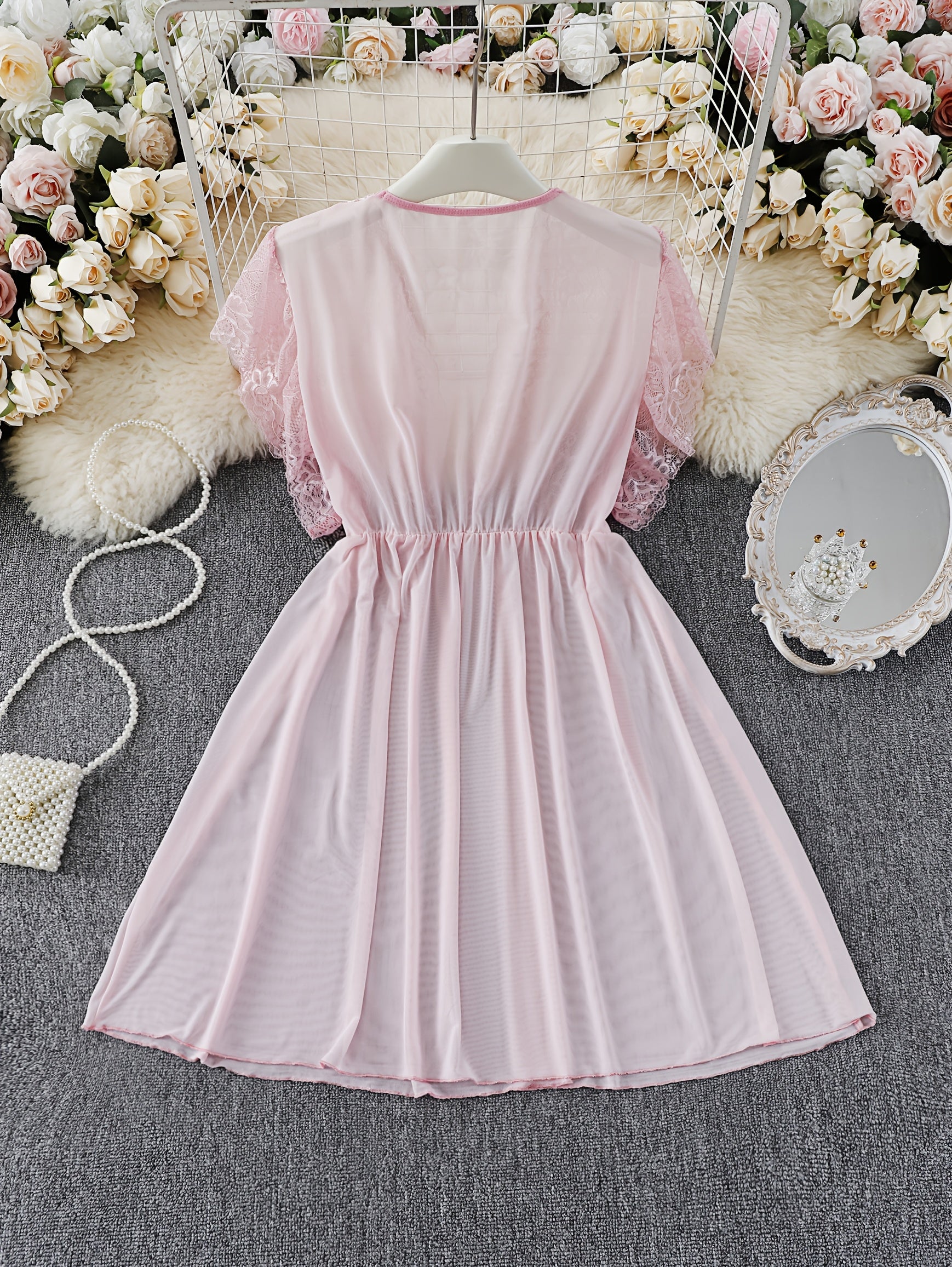 Women's Sexy Lace Trim Nightgown - Soft Pink Contrast,Nightgown,/MH