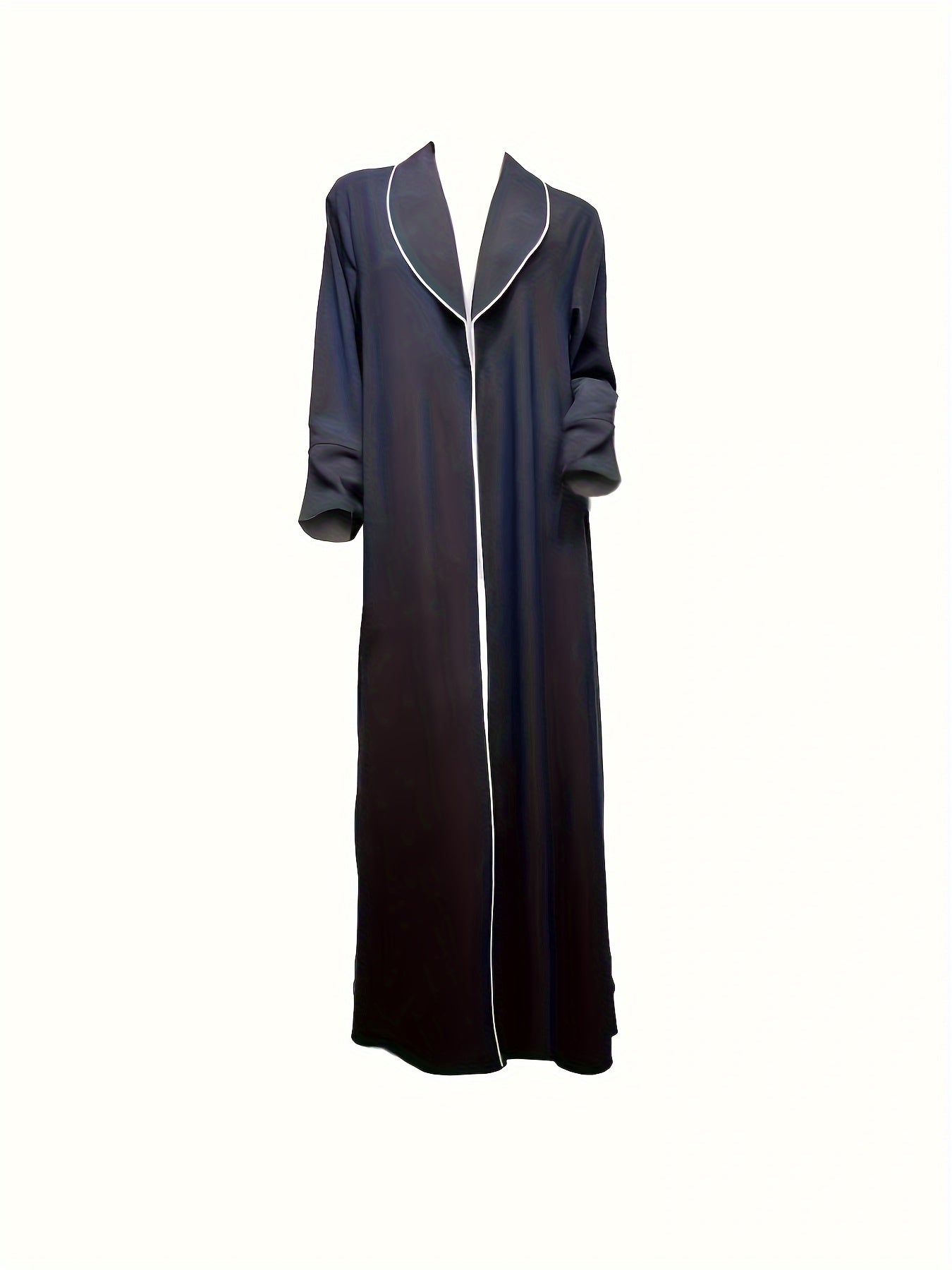 Contrast Trim Lapel Neck Abaya Dress, Elegant Open Front Long Sleeve ./ MH