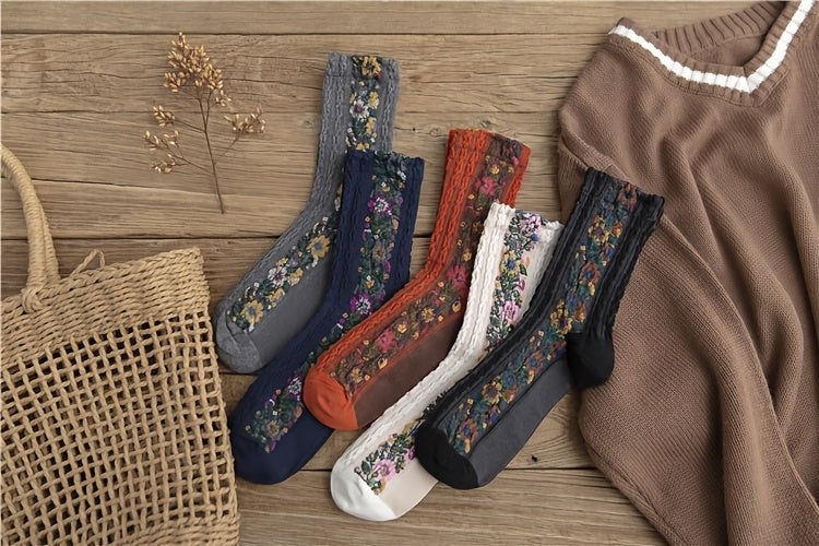 Palace Style Retro Floral Socks for Women,/MH