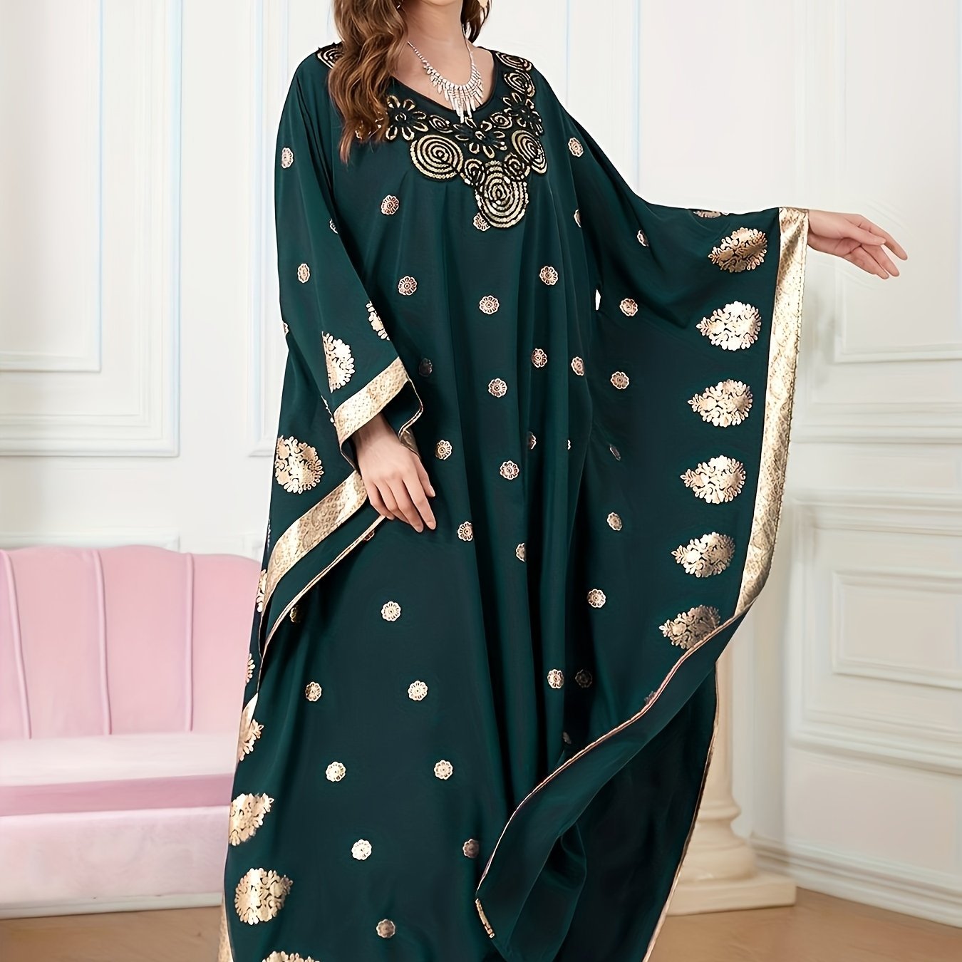 Middle Eastern Elegance Women's Floral Print Abaya./MH