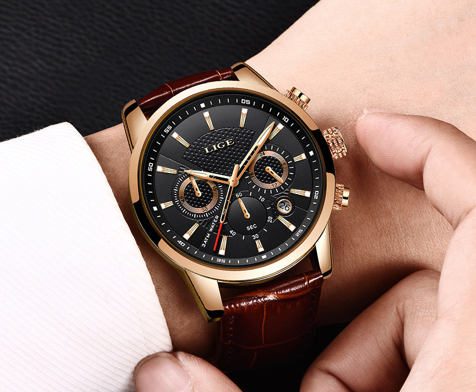 Watches Mens  LIGE Top Brand Luxury Casual Faux Leather Quartz Men's