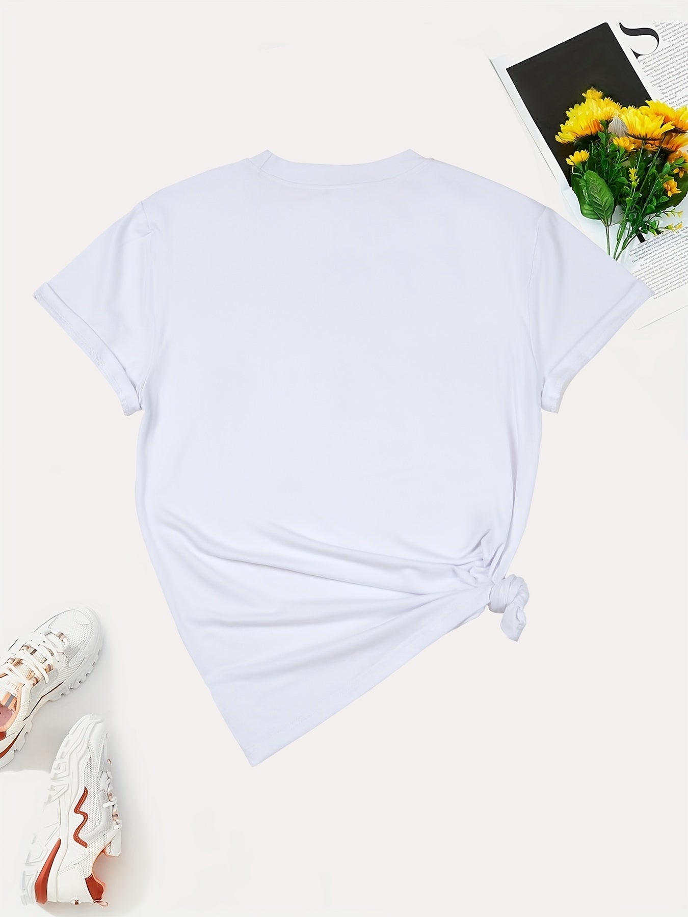 Women's Casual Short Sleeve T-Shirt with Overlapping Heart Print.