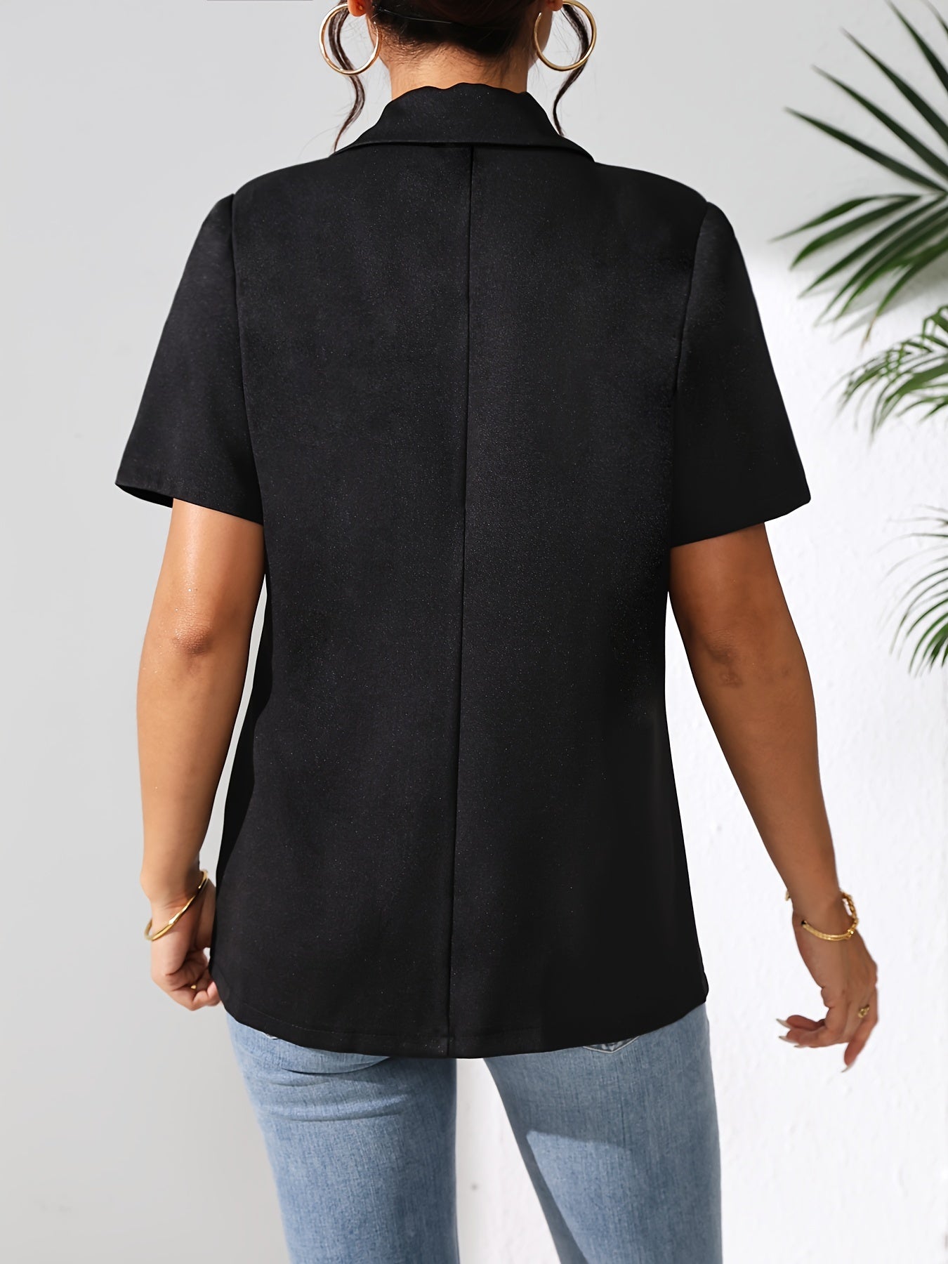 Solid Color Open Front Blazer, Elegant Lapel Short Sleeve Blazer.