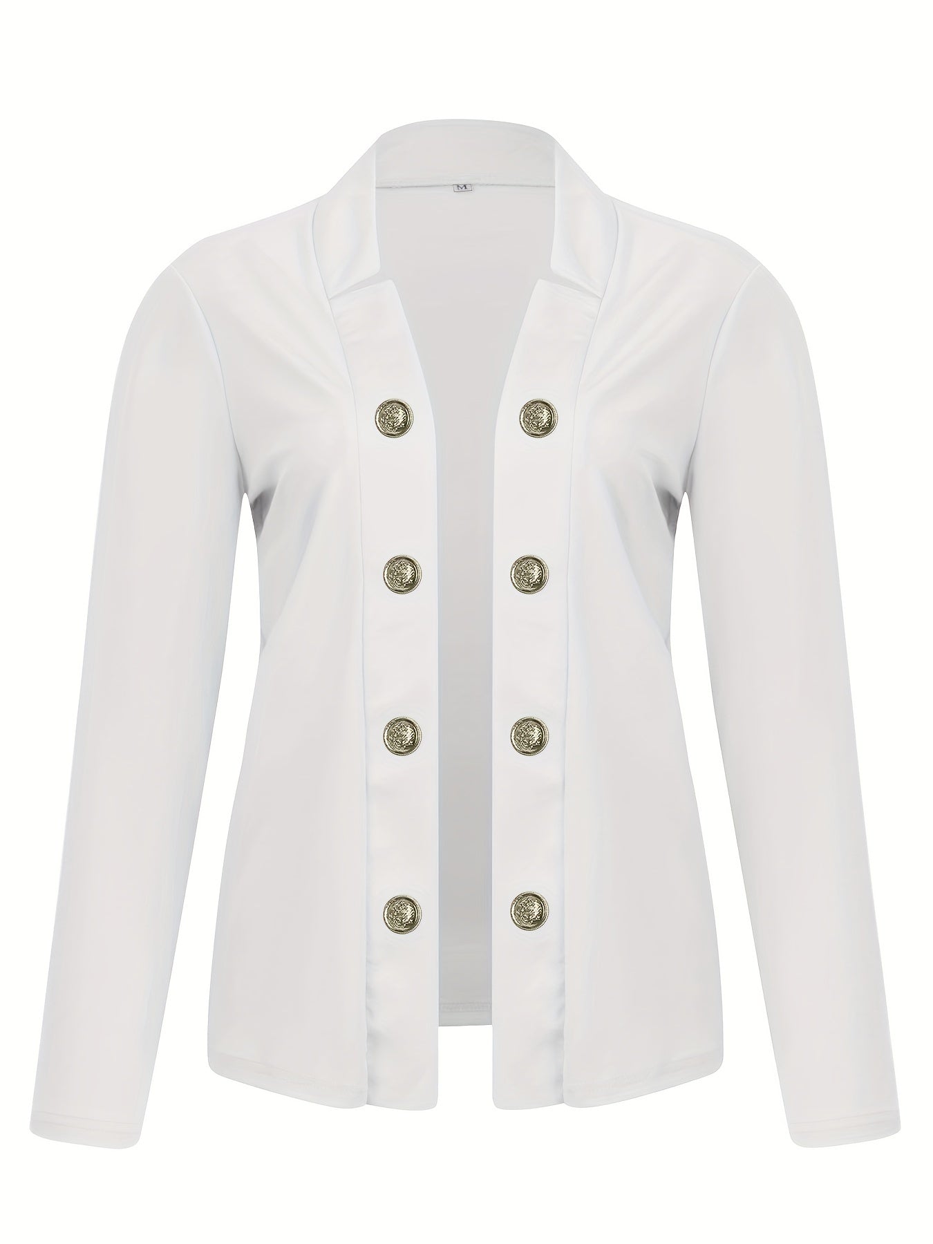 Button Decor Open Front Blazer, Casual Long Sleeve.