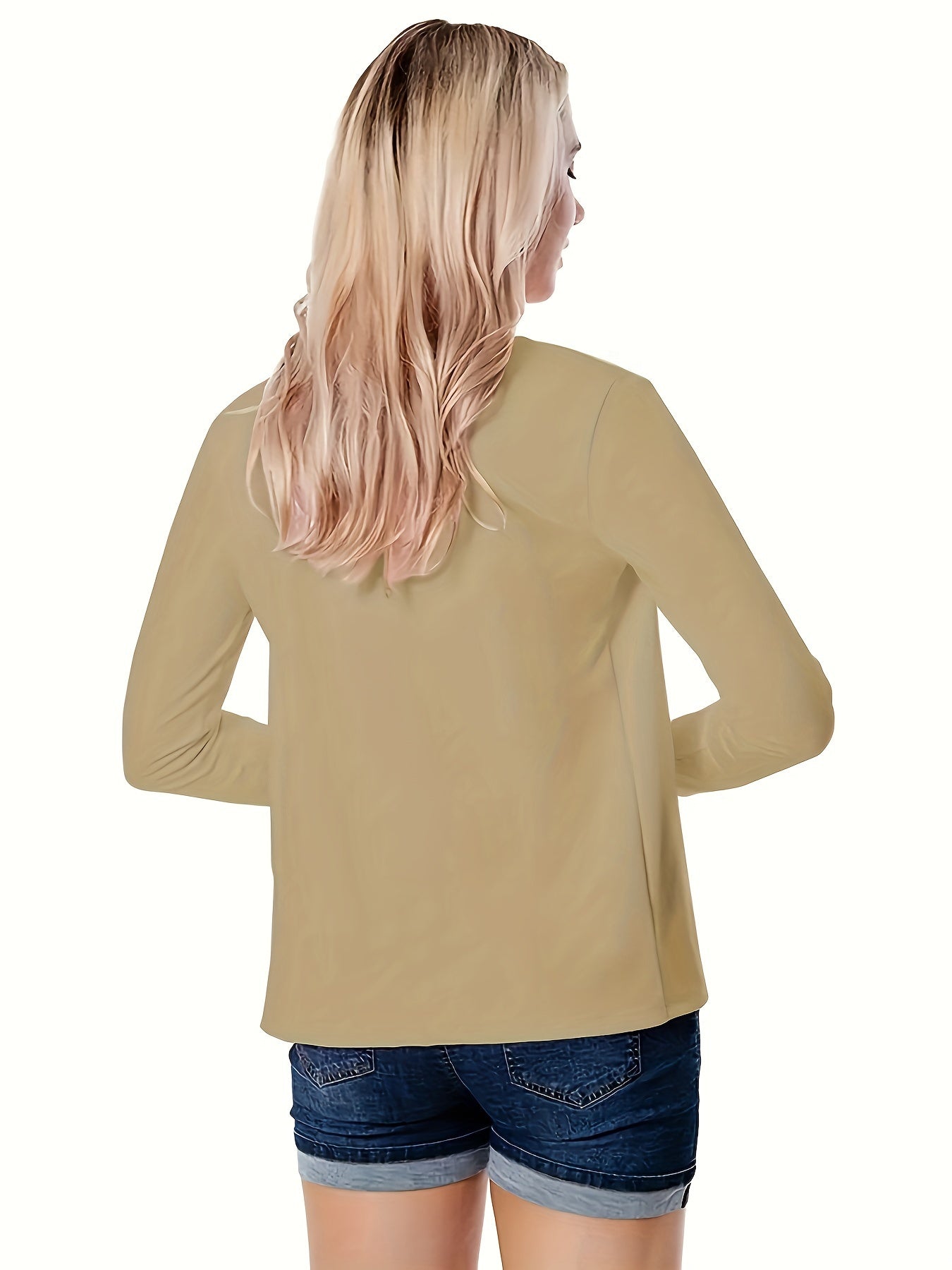 Solid Lapel Blazer, Casual Long Sleeve Blazer For Office & Work,