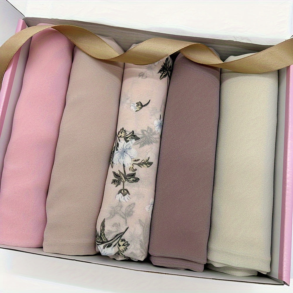 1set Chiffon Elegant Hijab Headscarf Pearl Headscarf Button 5pcs Solid Color '/MH