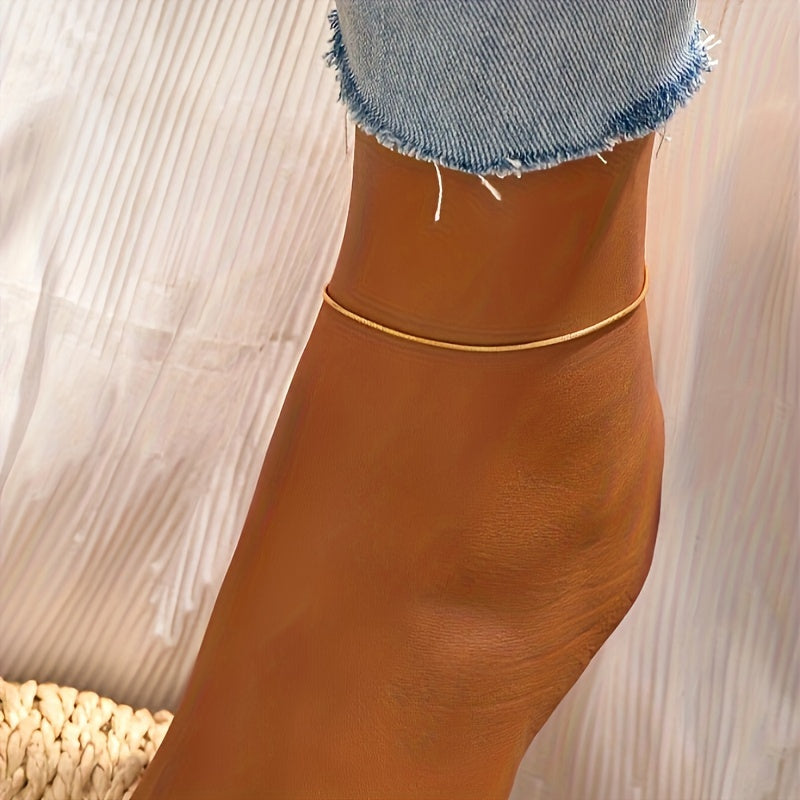 18K Gold Plated Adjustable Slider Anklet, Stainless Steel Snake Chain, Classic Retro & Bohemian Style Foot Jewelry For Women