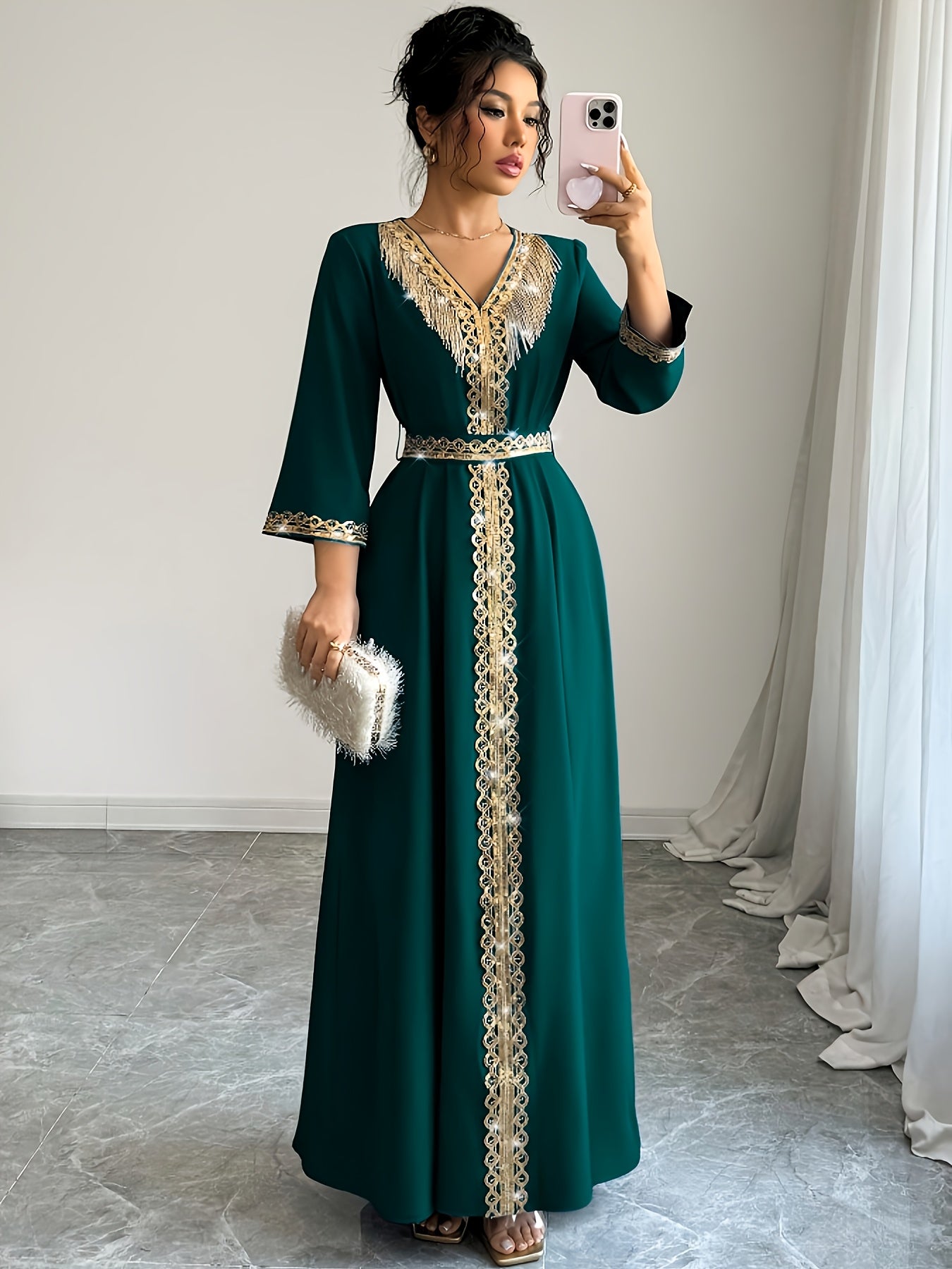 Yuhongfei Directional YY0309072 Mid-Sleeve Maxi Dress
