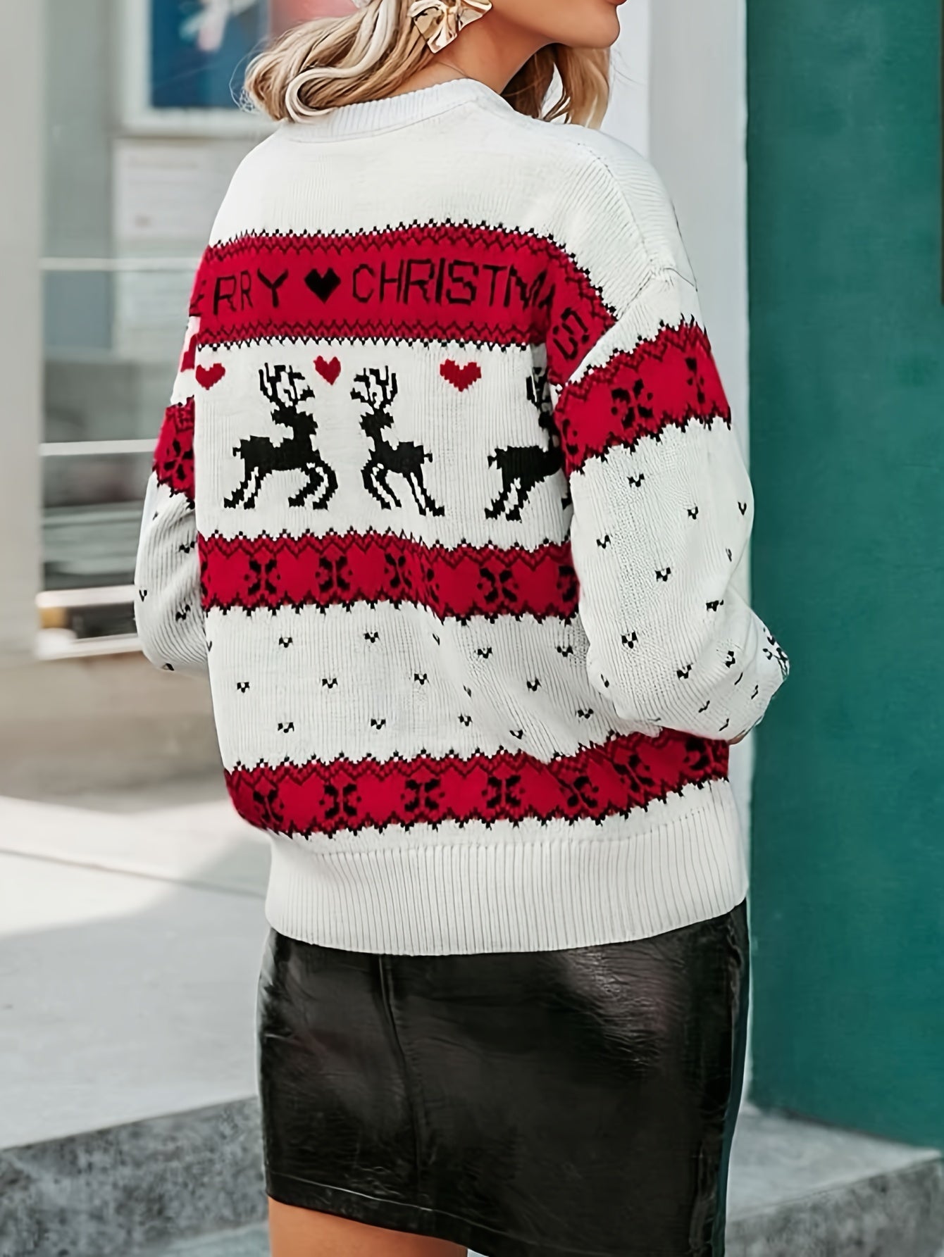 Christmas Pattern Crew Neck Sweater, Casual Long Sleeve Sweater For Fall & Winter,