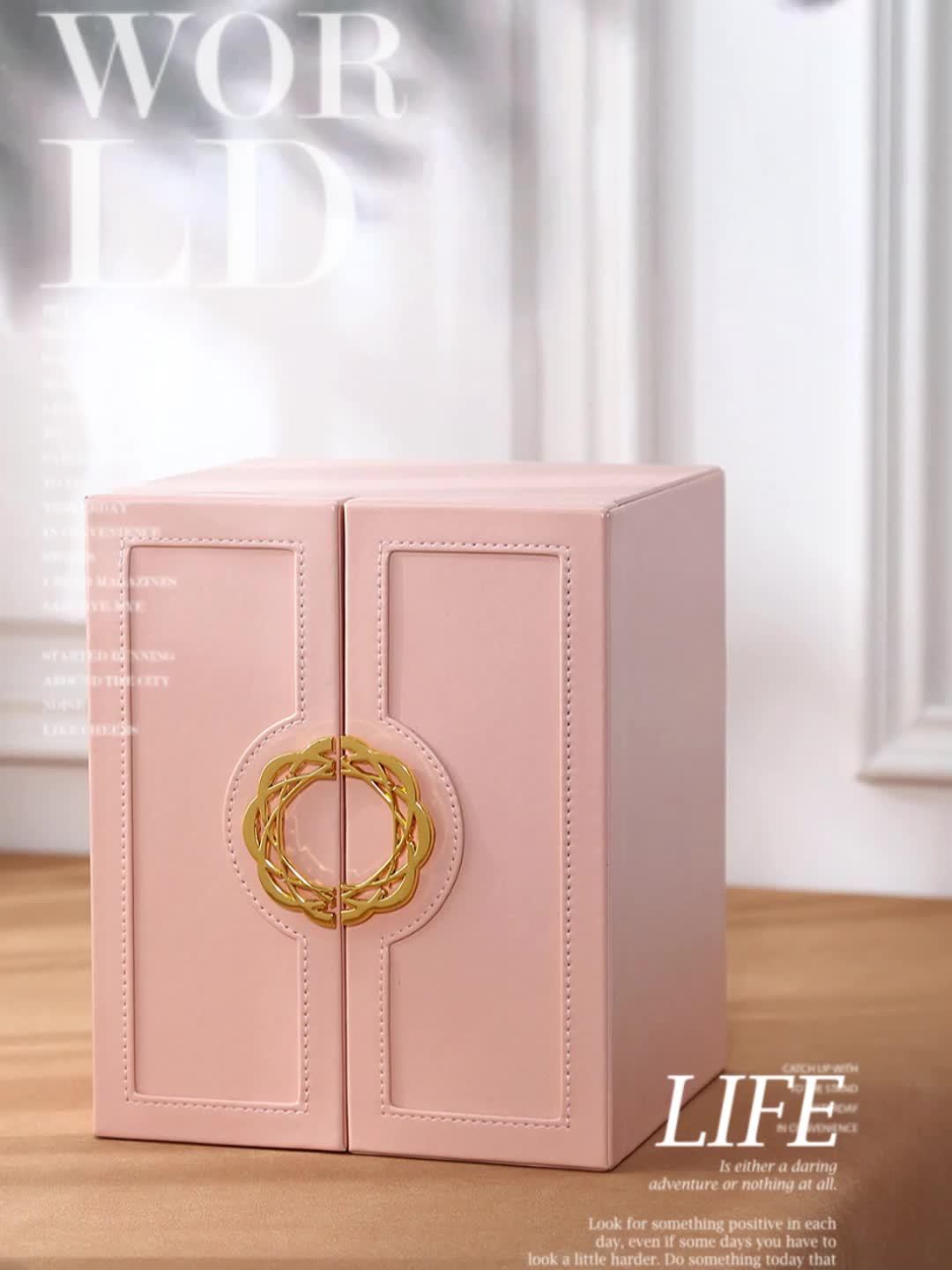 1 Large Faux Leather Jewelry Organizer Box with 5 Drawers .