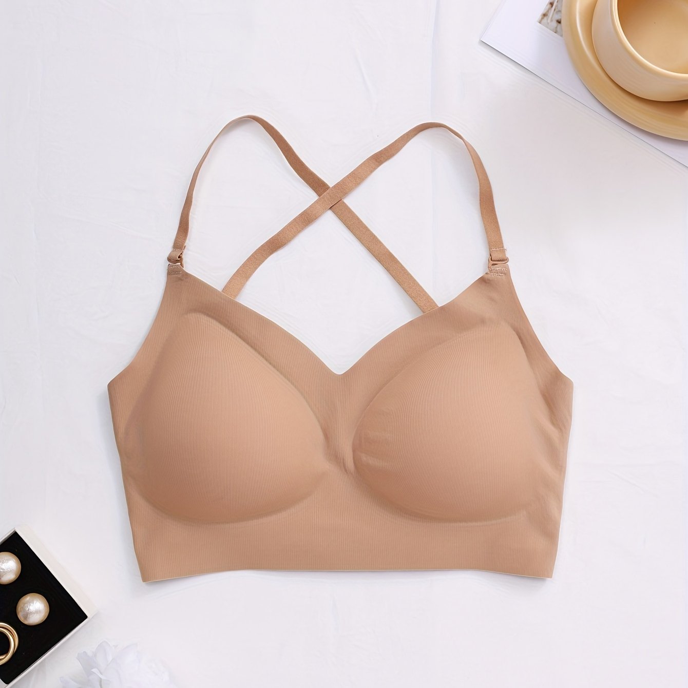 Multiple methods Simple Solid Seamless Bra, Comfy & Breathable Backless '/MH