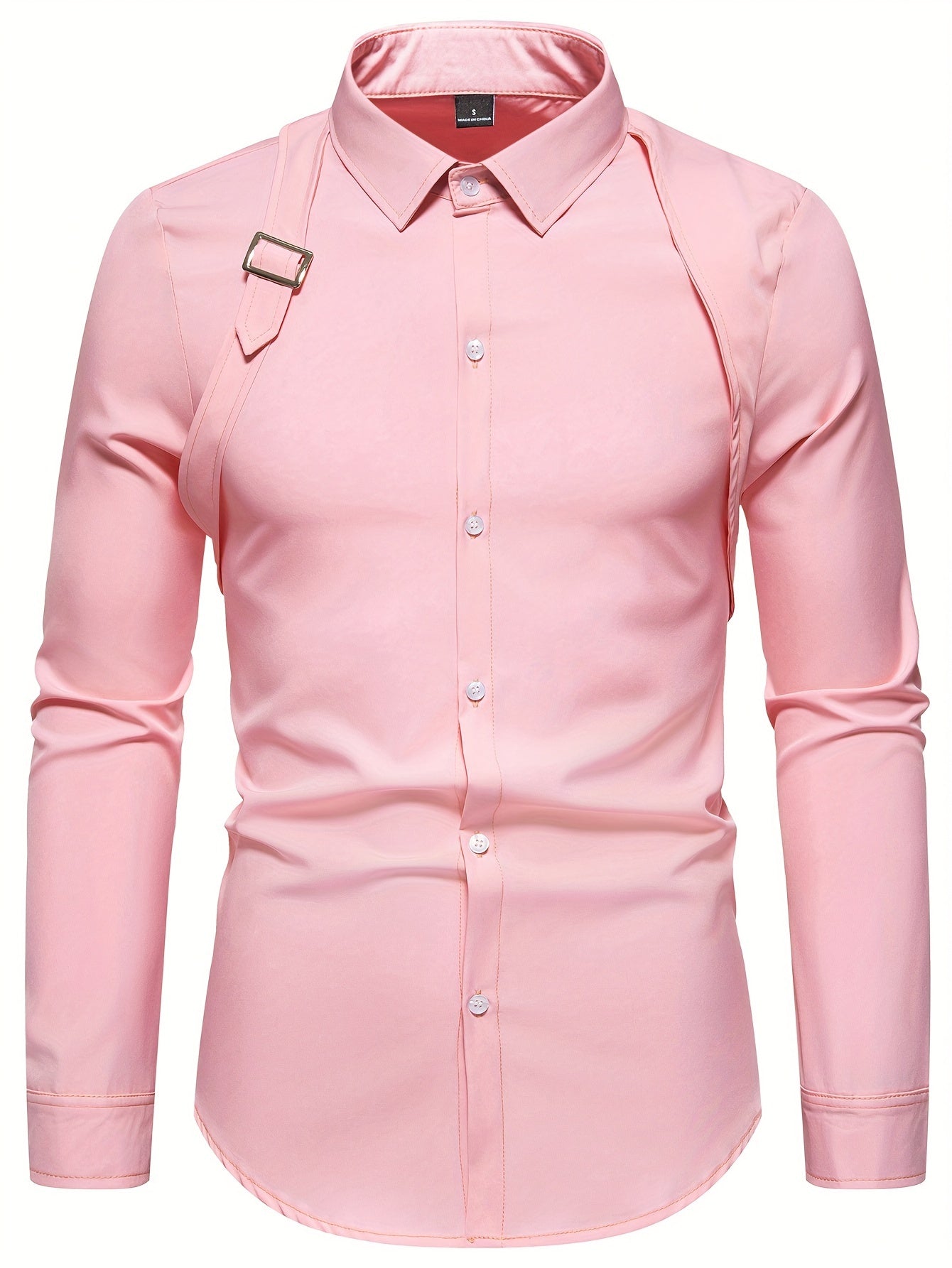 Men's Casual Dress Shirts Skinny Fit Solid Color Long Sleeve .