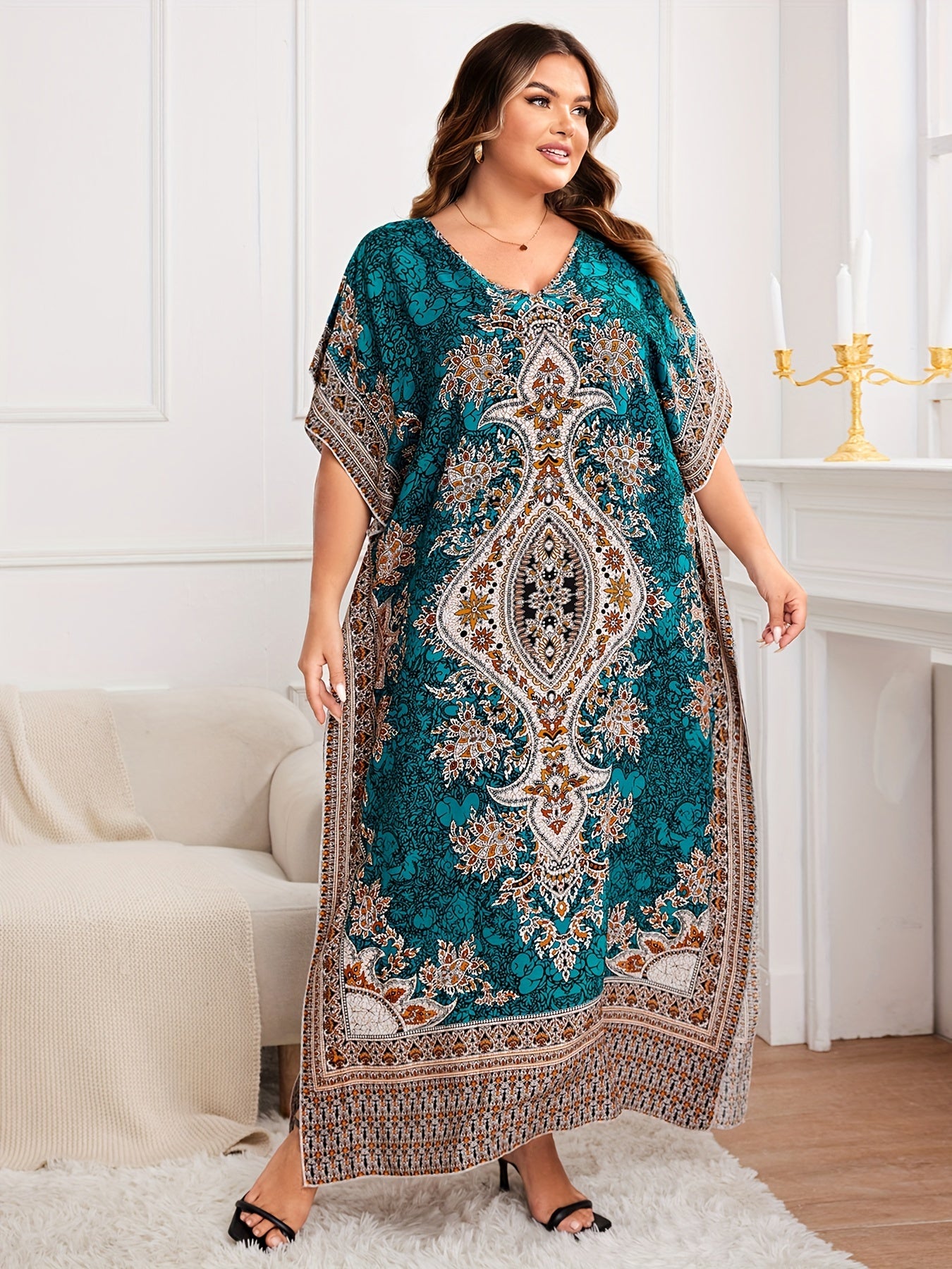 Plus Size, European and American Plus Size Women's Bohemian Vacation Dress ./MH