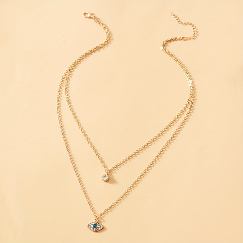 18K Gold Plated Evil's Eye Double Layer Necklace Golden Color Chain Neck Jewelry Gift