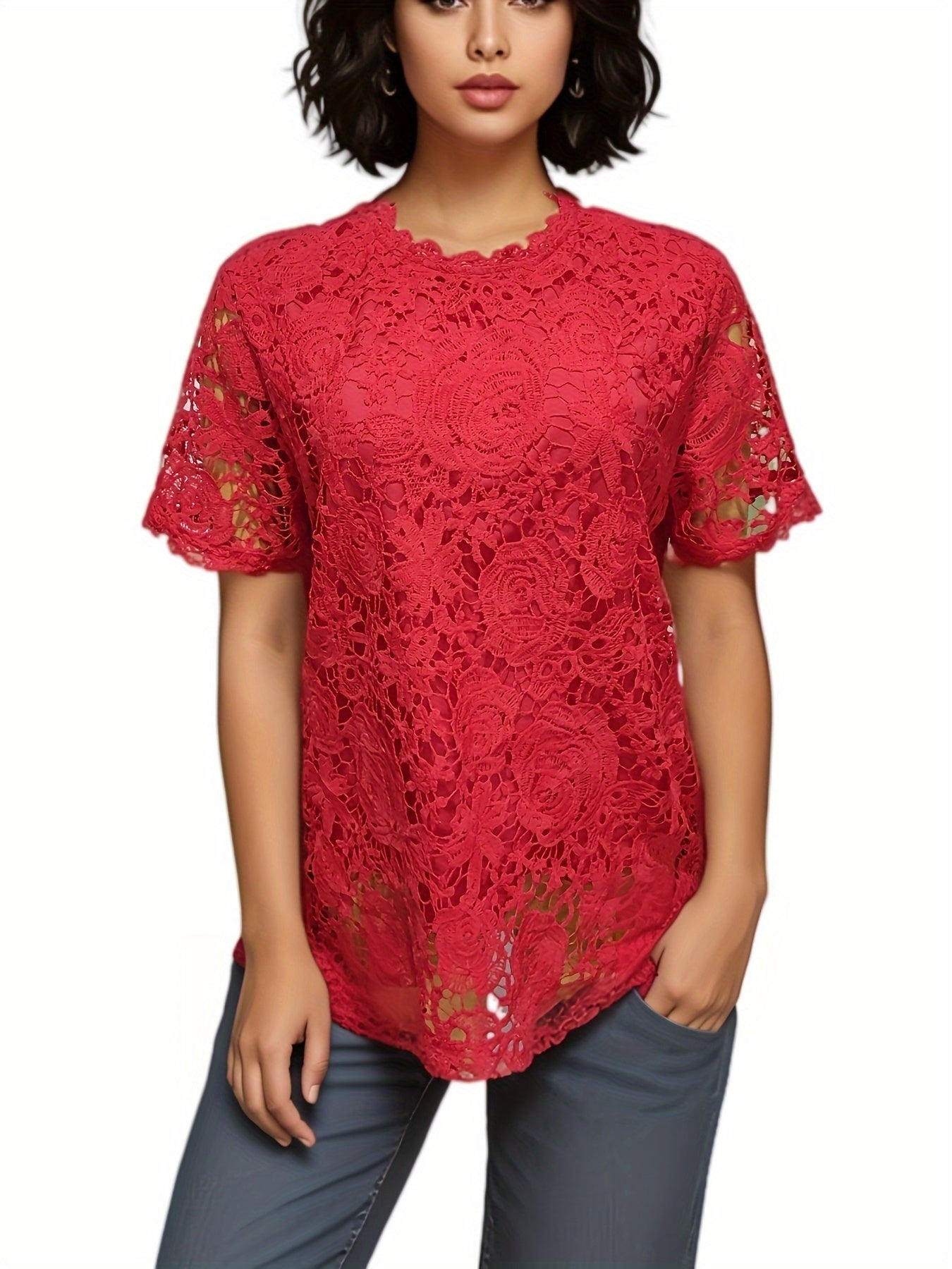 [Elegant Blouse] Elegant Green Lace Plus Size Blouse for Women |