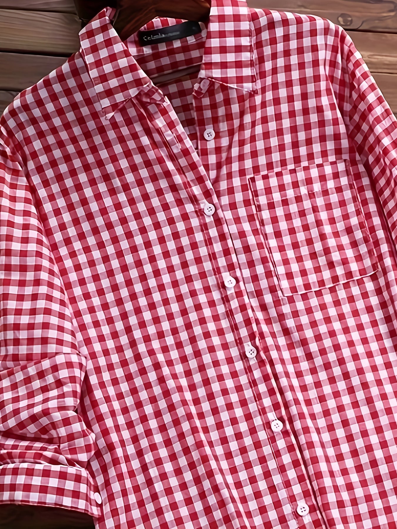 Women'S Casual Long Sleeve Gingham Check Shirt - Light Blue & White,