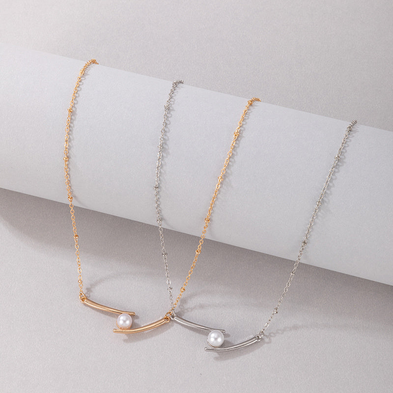 Dainty Necklace With Faux Pearls Pendant Delicate Neck Chain Sweet Jewelry For Women