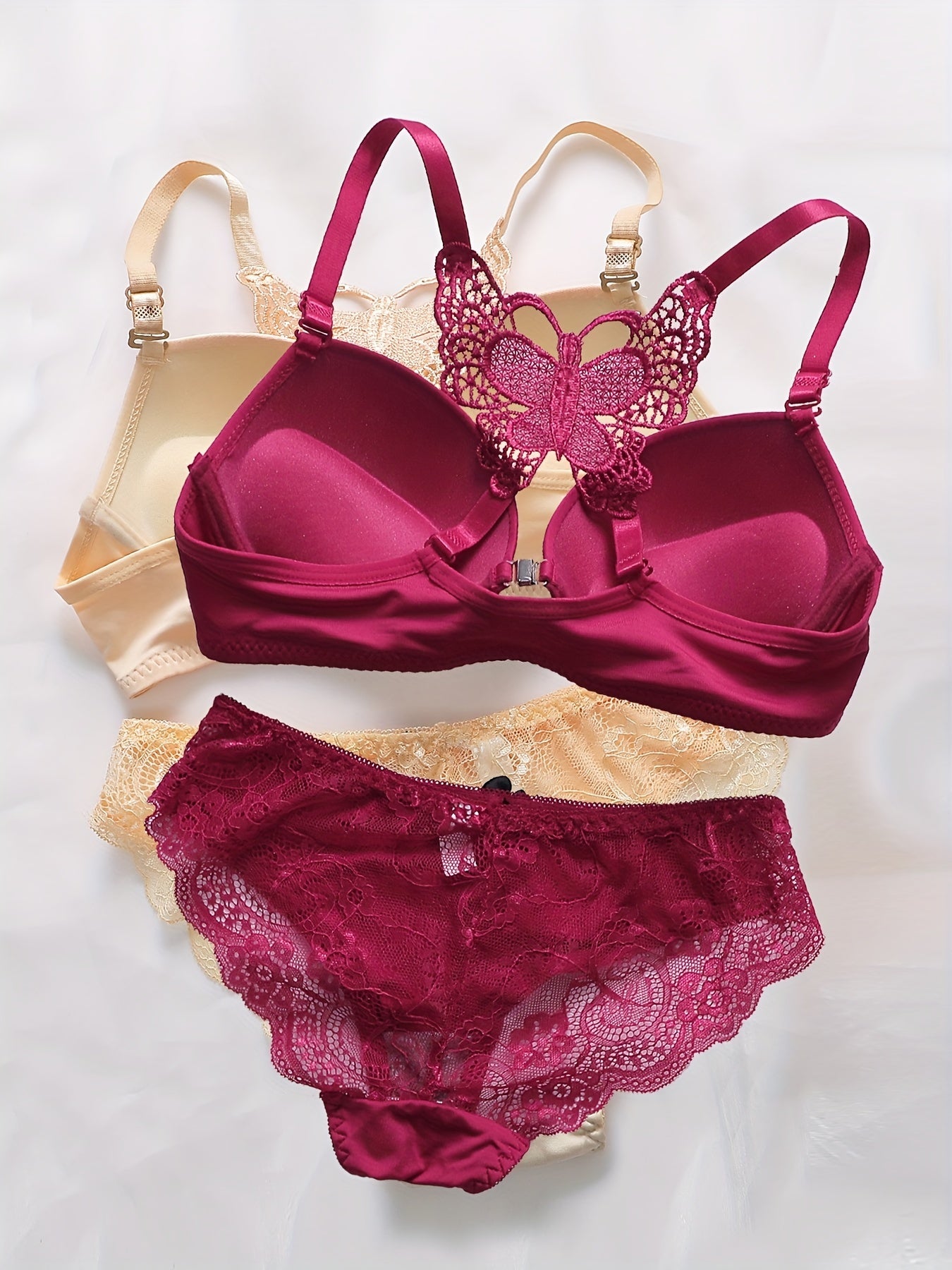 2sets Contrast Lace Underwire Bra & Panty, /MH