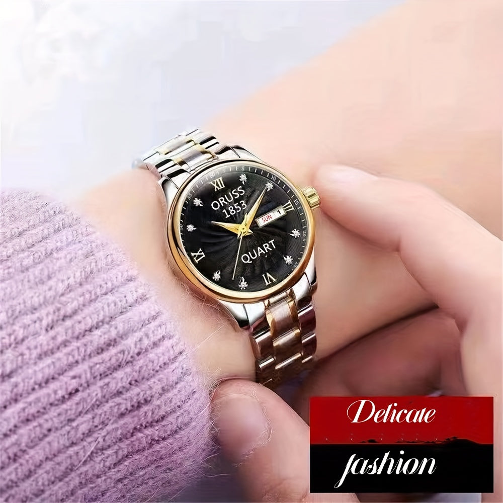 2pcs Luxury Couples Quartz Watch Business Leisure Fashion Analog Calendar Wrist Watch Valentines Gift For Men Women Date Watch