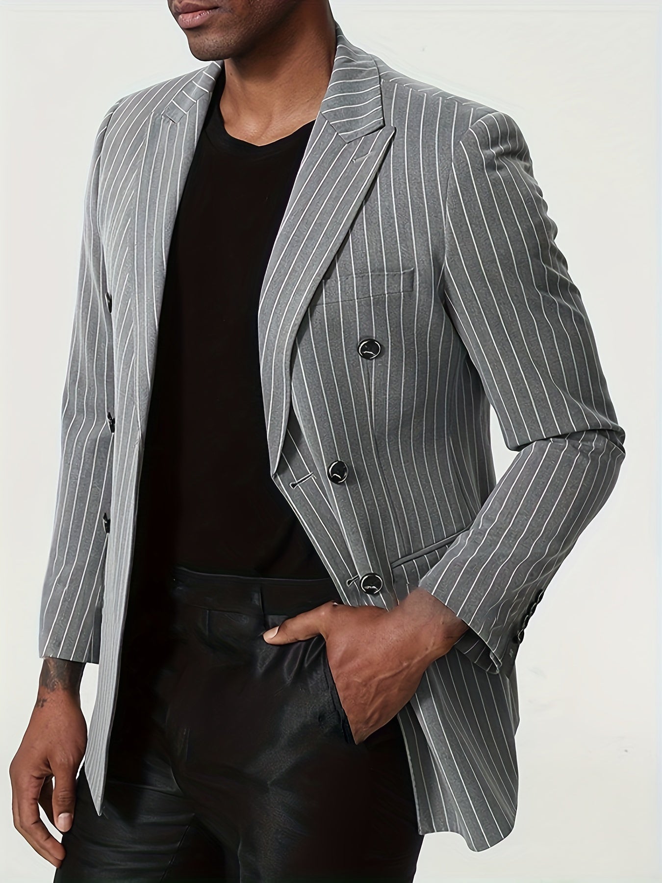 Men's Classic Striped Double-Breasted Blazer,