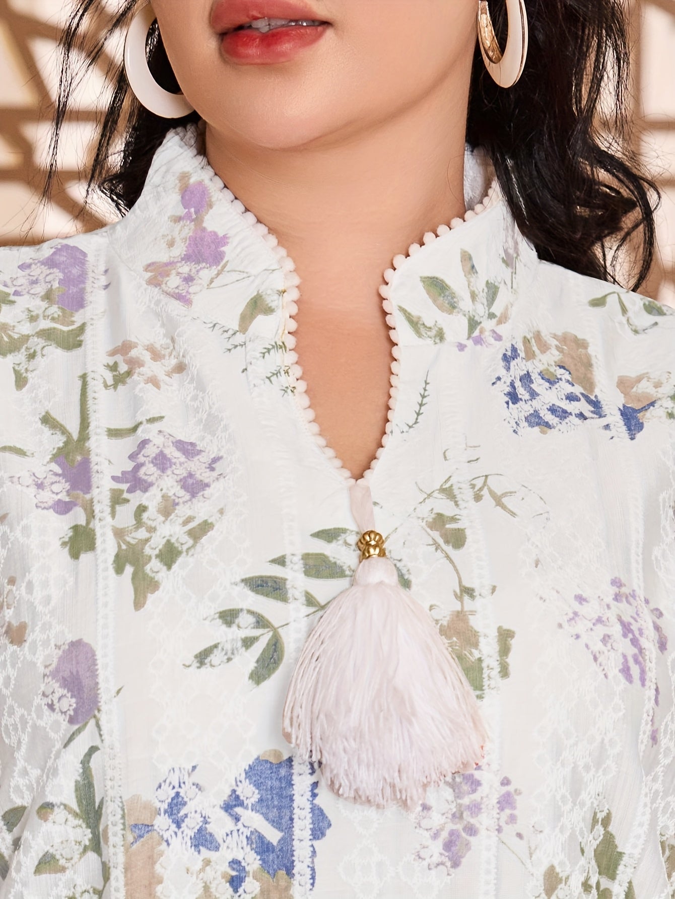 [Floral Jalabia Dress] Floral Print Elegant Jalabia Dress | V-Neck,/MH