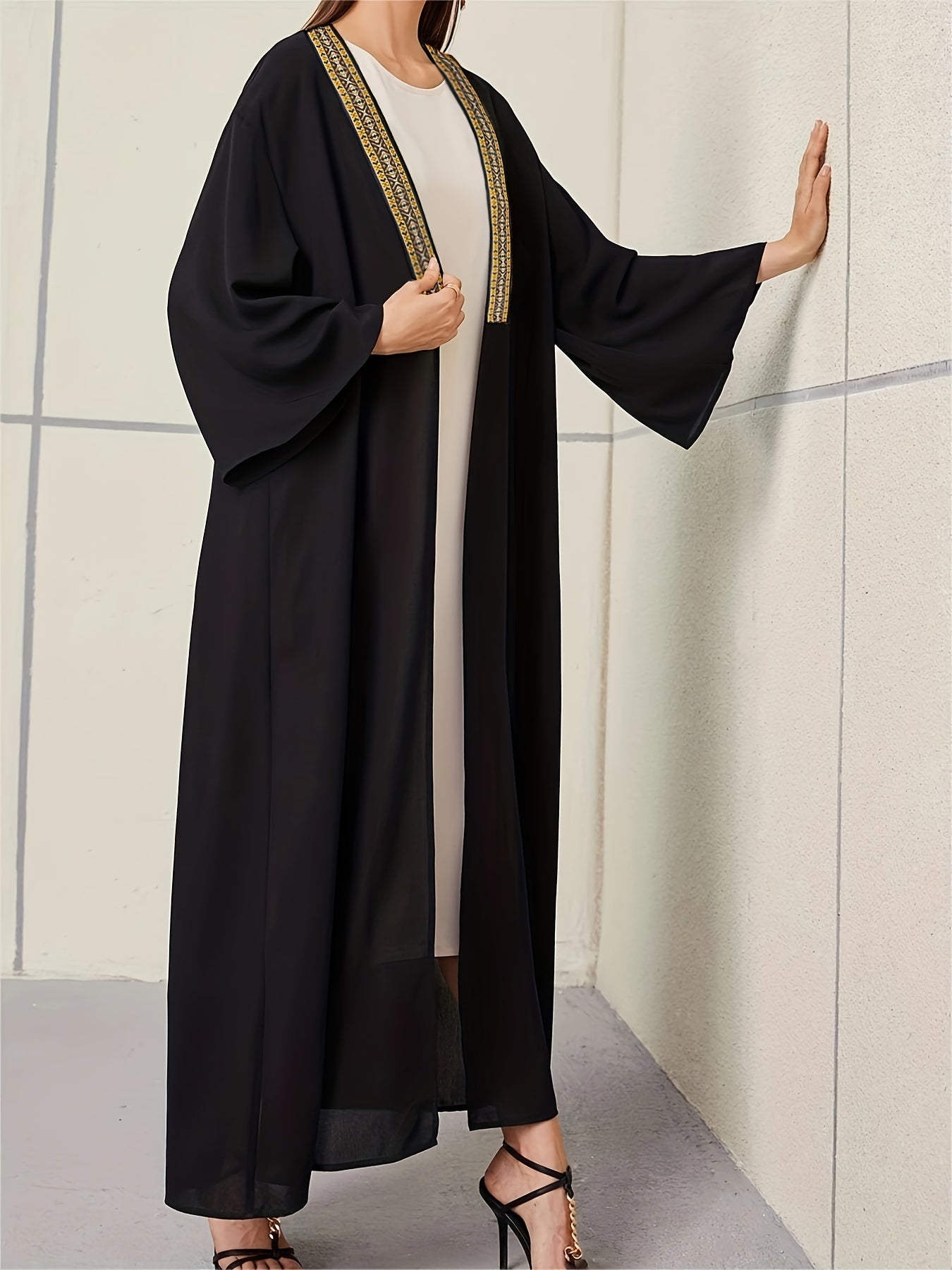 Ramadan Gold Embroidered Kaftan, Modest Long Sleeve '/MH