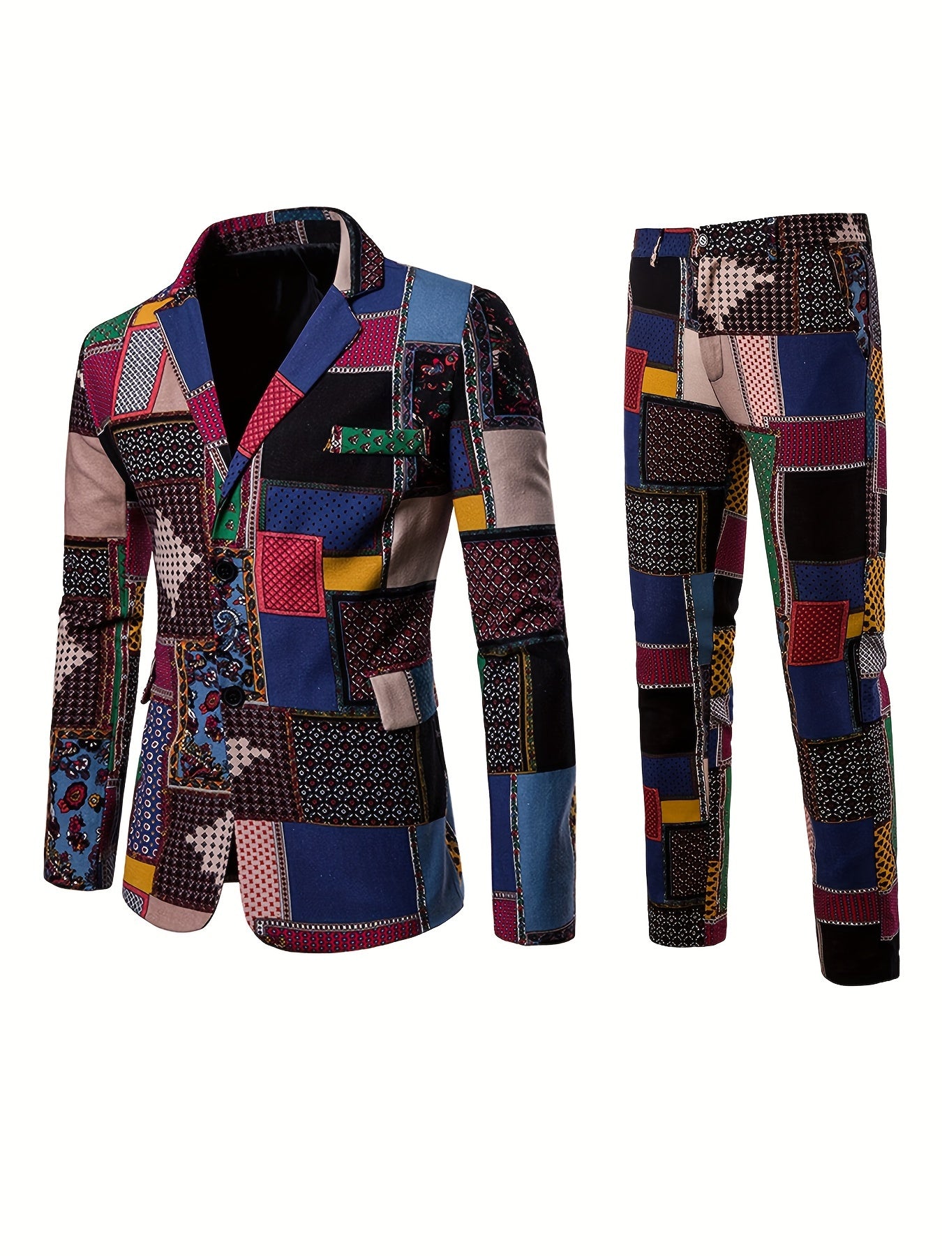 2pcs/set Suits, Men's Colorful Lapel Blazer & Pants,