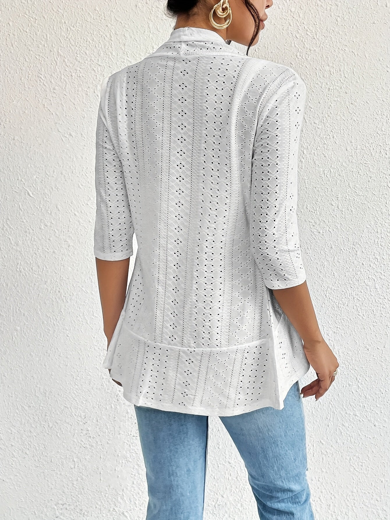 Elegant Lapel Neck Cut Out 3/4 Sleeve Blazer For Spring .