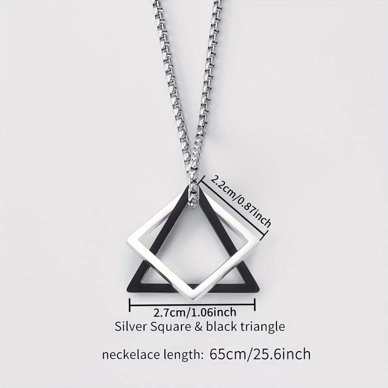 1pc Men's Stainless Steel Geometric Pendant Necklace, Hip-hop High-end Accessories, father's day gift