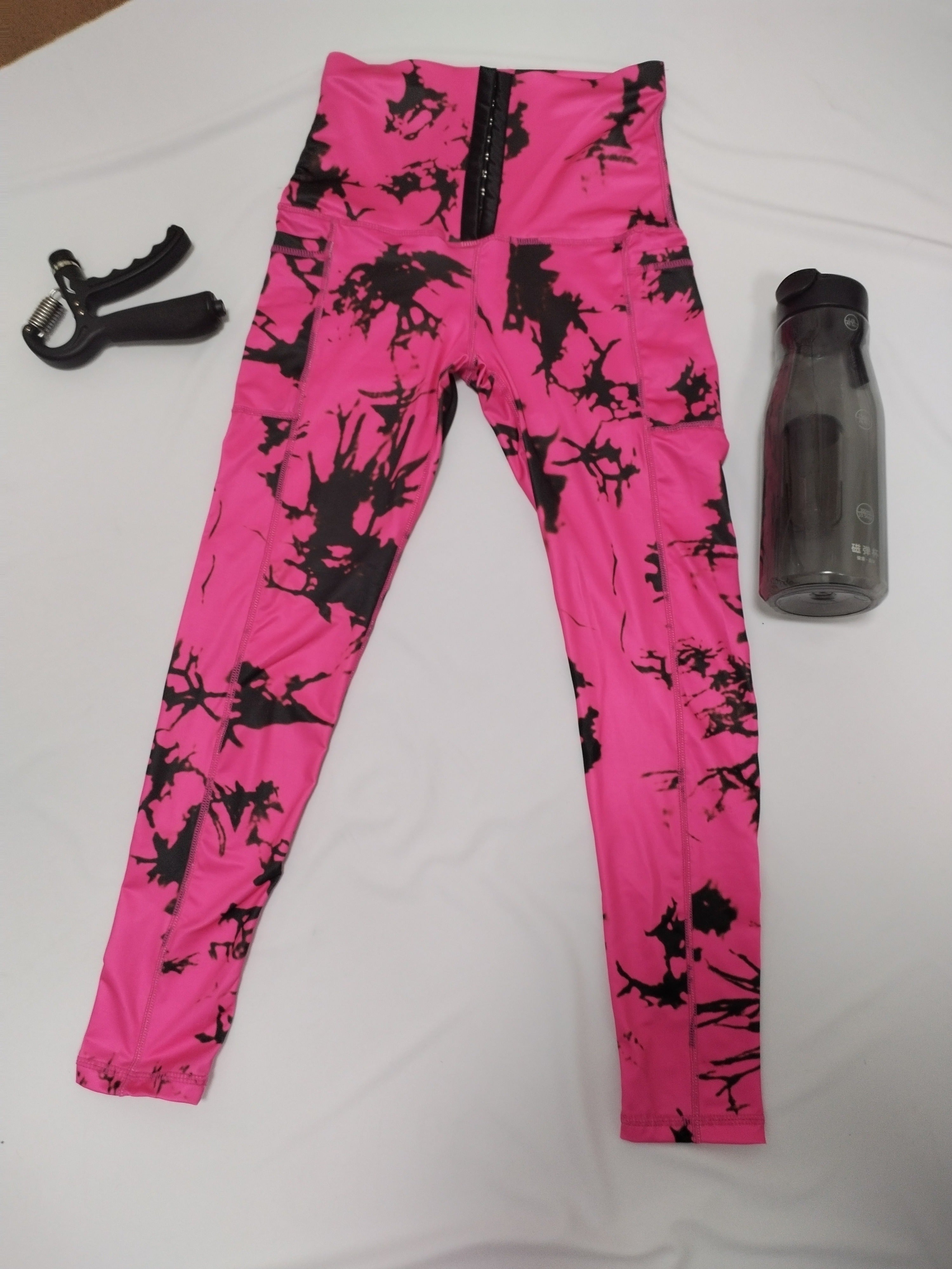 Women'S High-Waist Tie-Dye Yoga Leggings with Front Button Closure & Pockets .