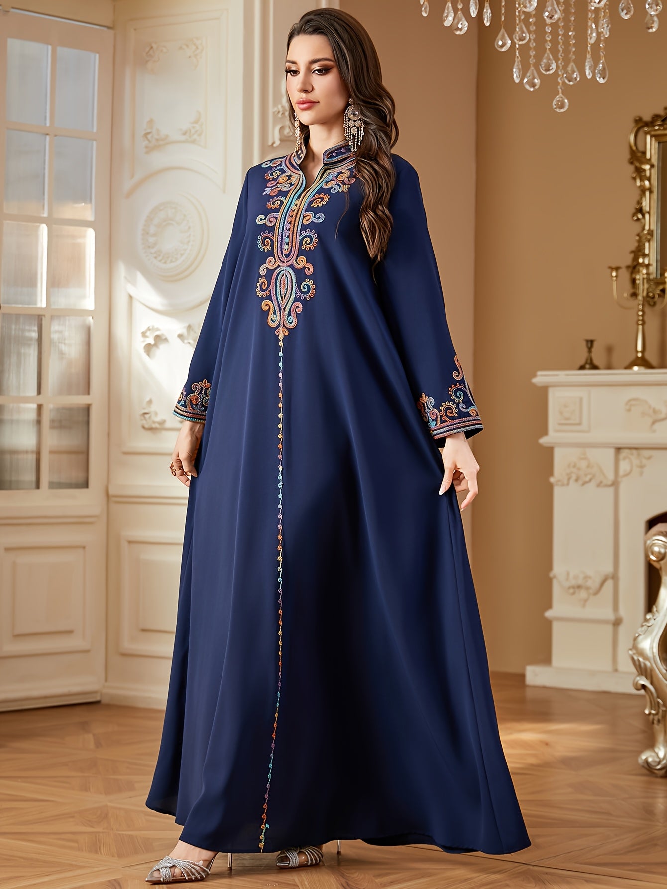 Women'S Elegant Ramadan Kaftan Dress - Long Sleeve, V-Neck,women fashion'/ MH